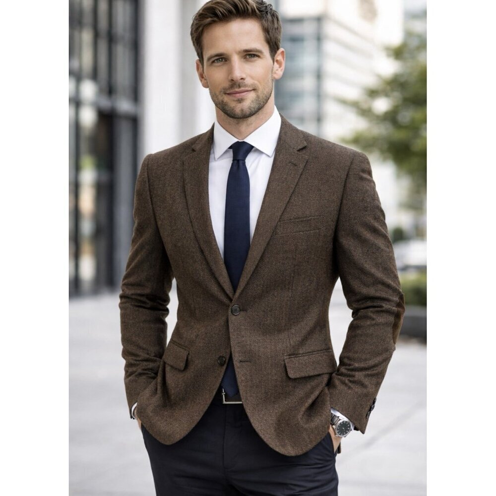 Calvin Klein Mens Sport Coat Blazer 46R Extreme Slim Fit Brown Wool Silk Blend